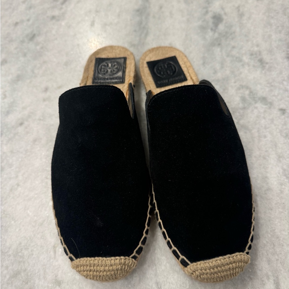 Tory Burch Black Suede Espadrille Mules